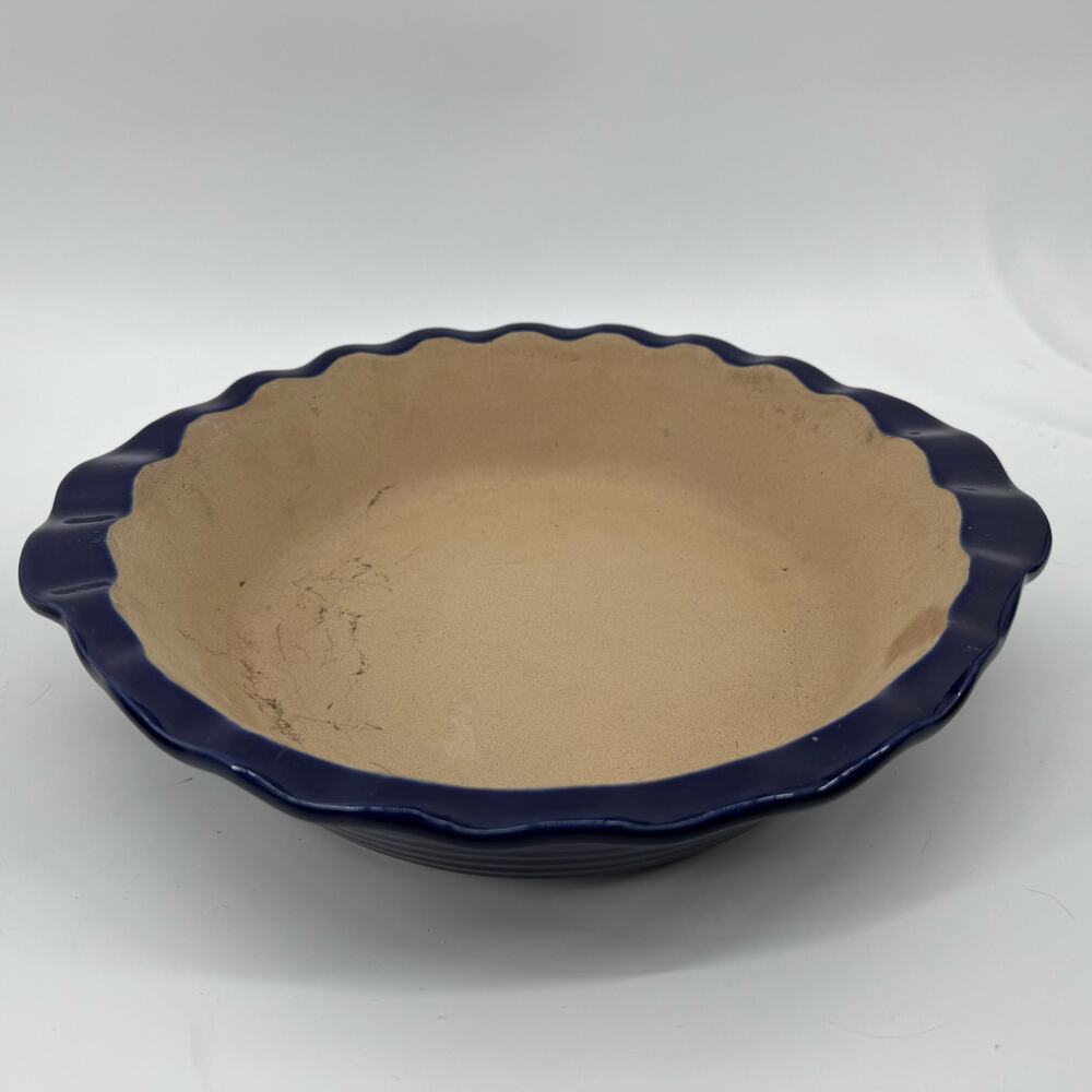 Pampered Chef Vintage Cobalt Blue Stoneware Pie Plate Scalloped Edge USA